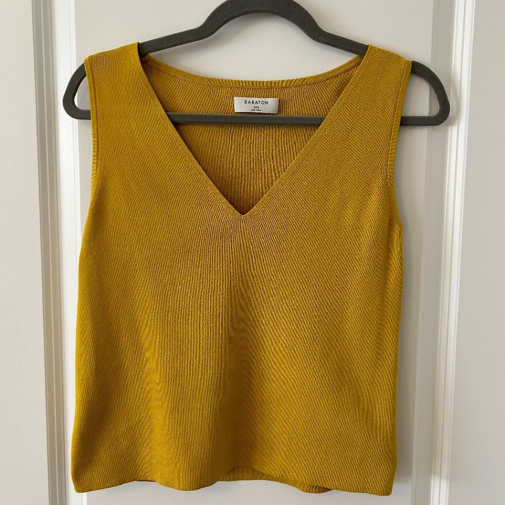 Babaton Mustard Yellow V-Neck Knit Tank Top